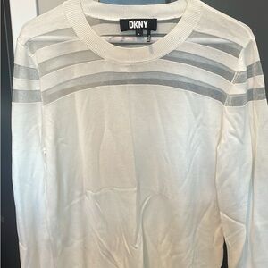 DKNY Men's Long Sleeve Shirt with White and Gray Stripes